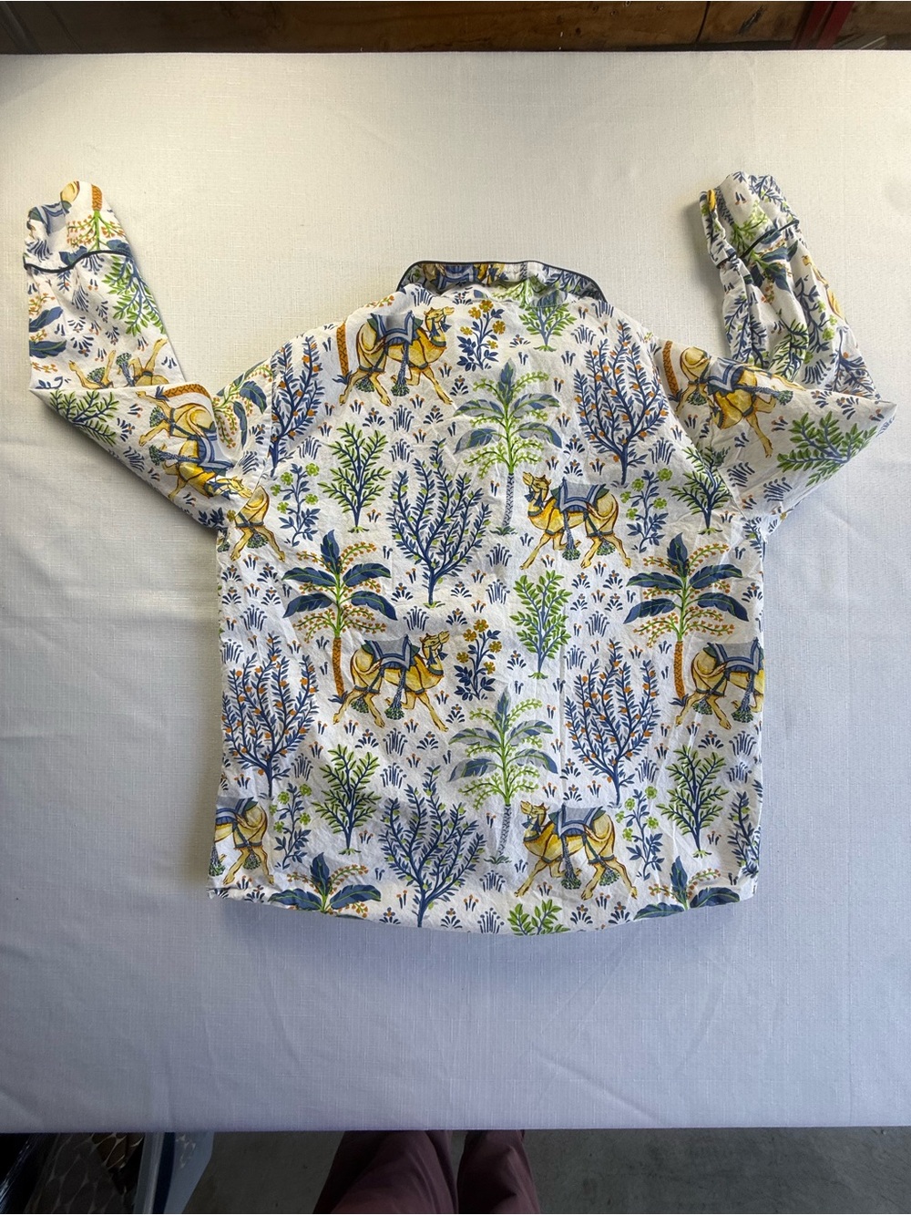 Printfresh Camel Party‎ Pajama Top Long Sleeve Cotton Button Front Blue Yellow M - Picture 8 of 9